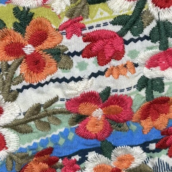 Savanna Jane Top Womens Medium Blue Green Embroidered Floral Boho Blouse Striped - Picture 6 of 8